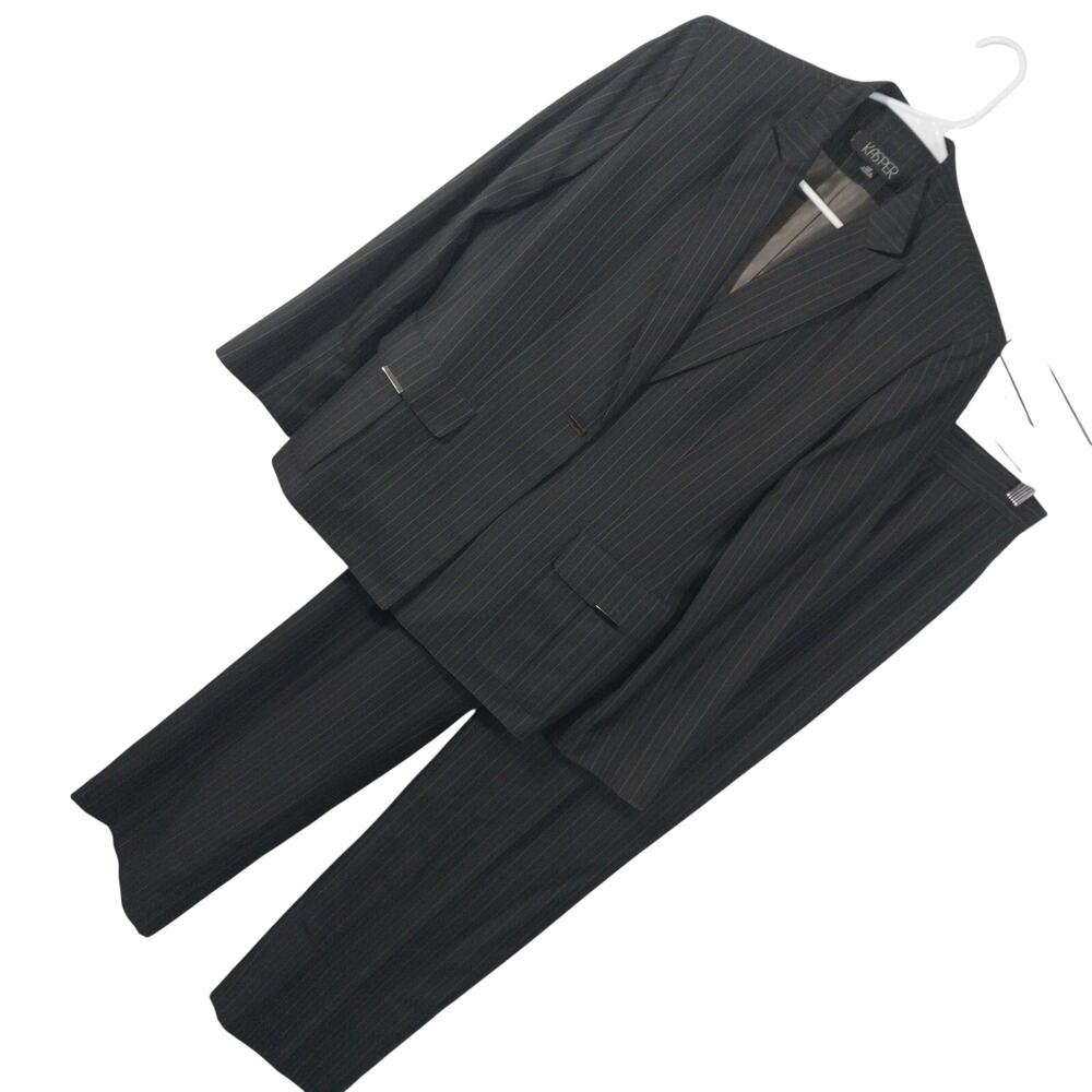 NWOT! KASPER! CHARCOAL GRAY, TAN MICRO PINSTRIPE 2PC PANT SUIT SET! SZ 12P